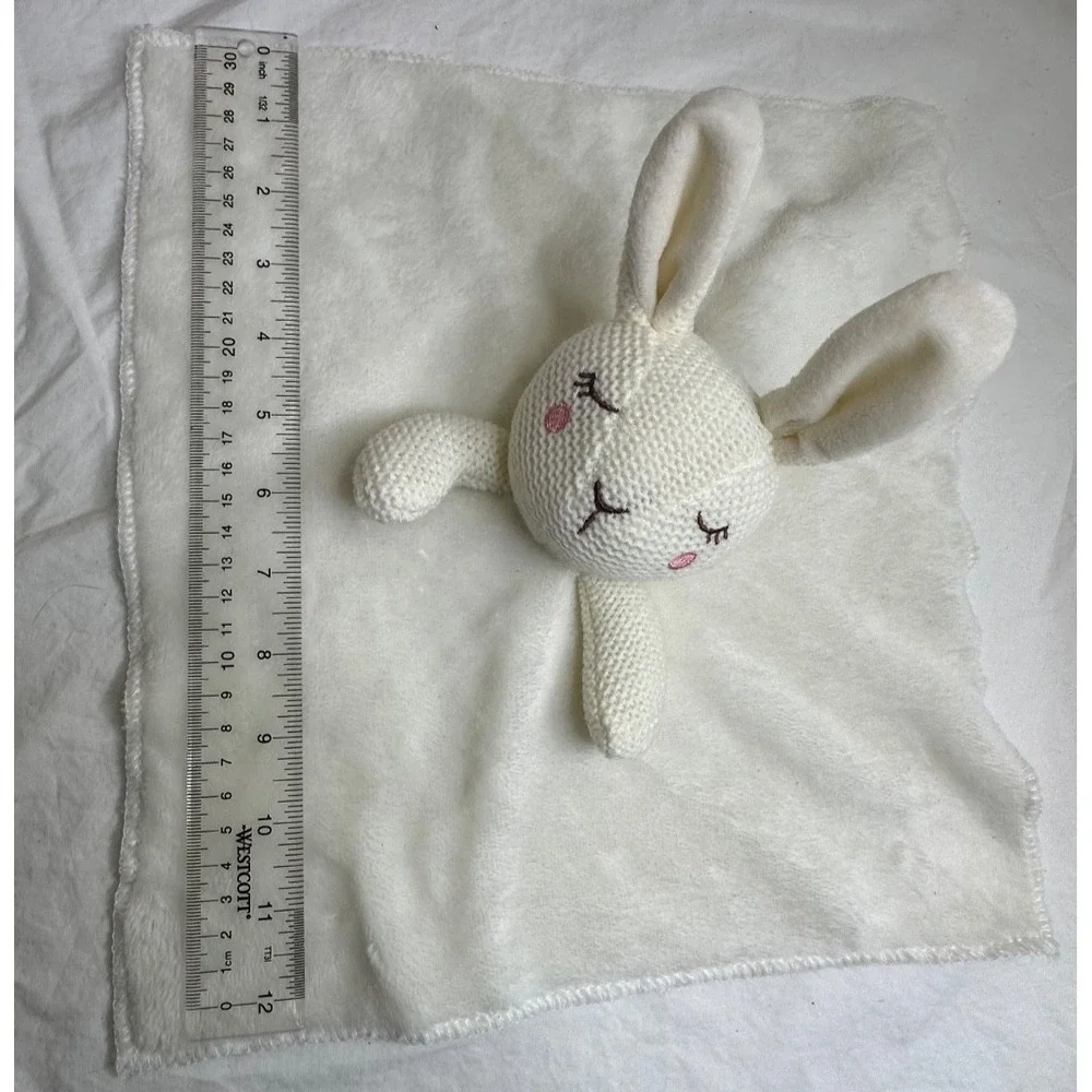 Walgreens‎ White Bunny Rabbit Baby Security Blanket 12x12 Knit Sleepy Eyes